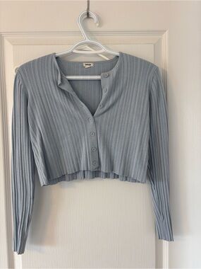 Garage Light Blue Ribbed Cropped Cardigan